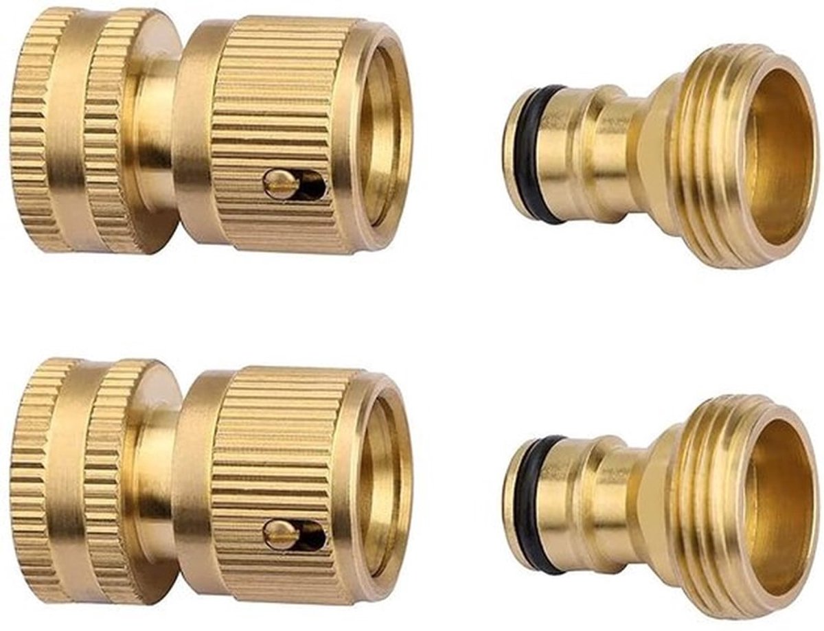 Tuinslang Connectoren Massief Messing - 3/4 Inch Draad - Snelconnectoren - Lekvrije Fittingen - Mannelijk/Vrouwelijk - Duurzaam Ontwerp - Slangfittingen