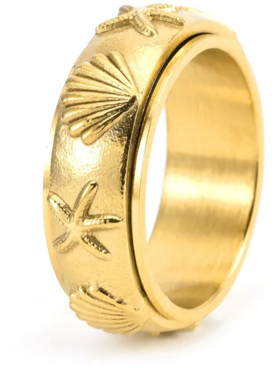Anxiety Ring - (Strand) - Stress Ring - Fidget Ring - Anxiety Ring For Finger - Draaibare Ring - Spinning Ring - Spinner Ring - Goudkleurig RVS - (17.50 mm / maat 55)