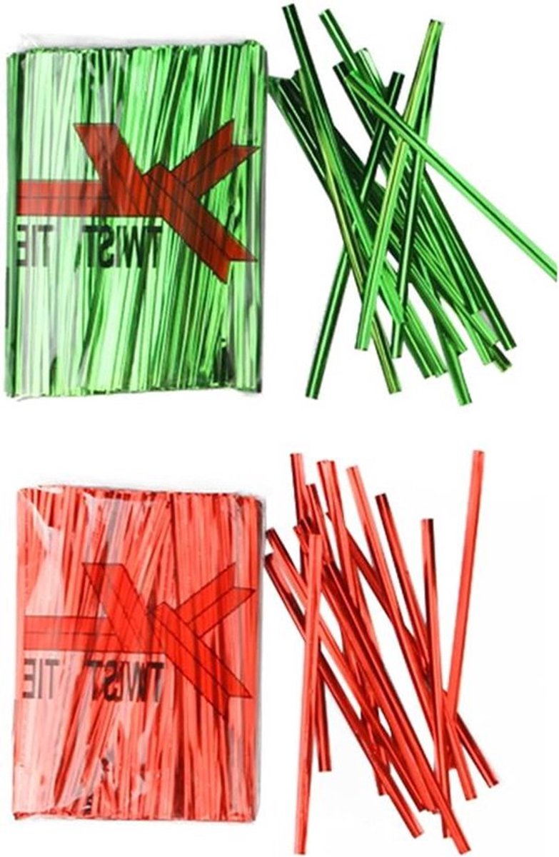 Geschenkbindlint voor Voedselverpakking | Binddraad voor Koekjes- en Snoepzakken | 1600 Stuks (Rood + Groen)