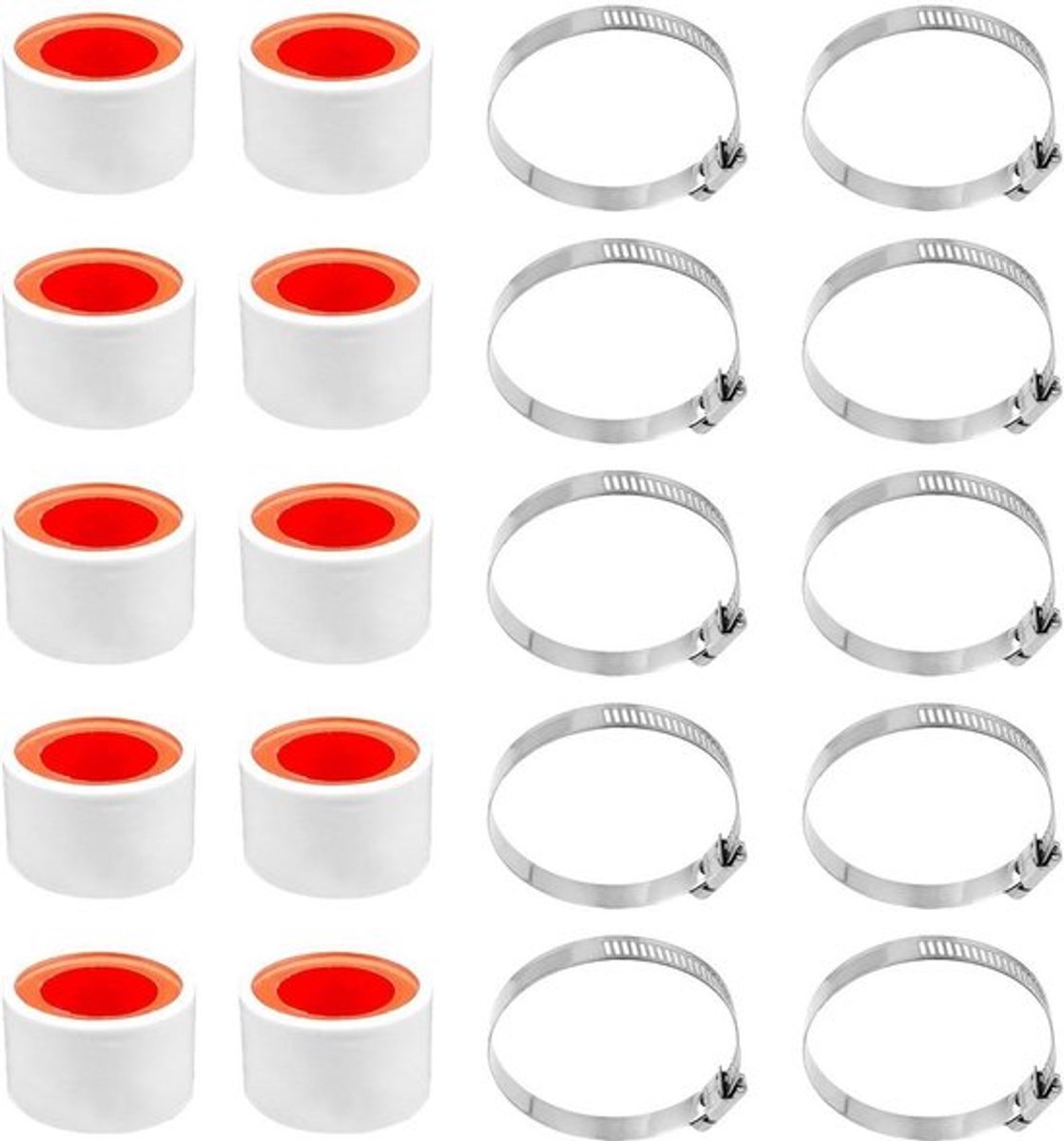 10 roestvrijstalen klemmen met 10 stukken plakband, verstelbare slangklemmen en accessoires voor buizen en slangen.