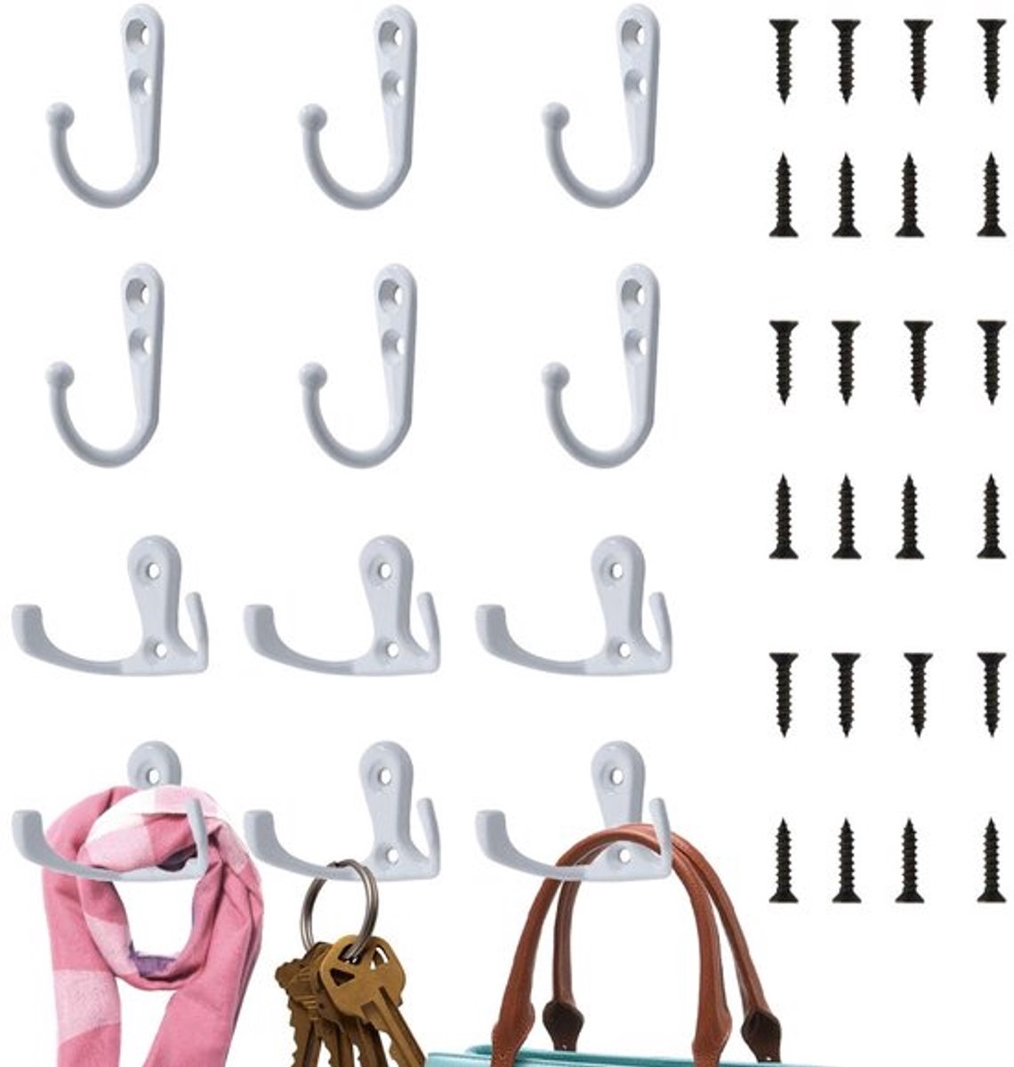 Kledinghaken 12 Stuks - Enkele/Dubbele Haken - Wandhaken - Metalen Jashaken - Roestvrij - Zinklegering