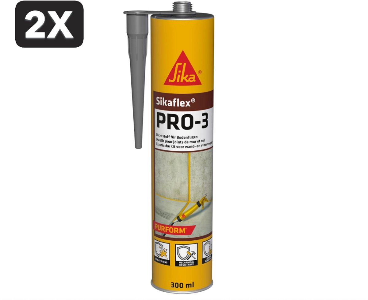 2 x SIKA - 424124 - Sikaflex PRO 3 1K-PU - Afdichtmiddel - 300 ml - Betongrijs