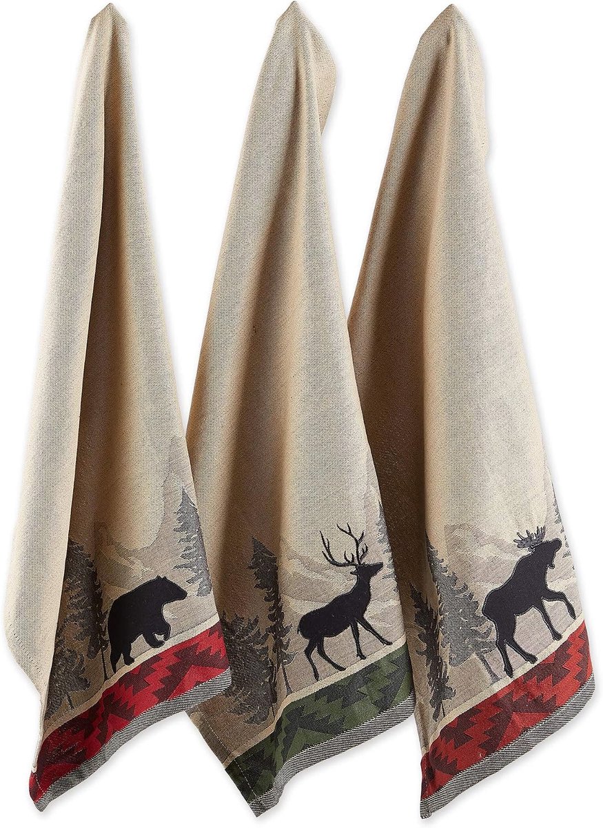 SnelShoppen - Set van 3 Decoratieve Katoenen Jacquard Keukenhanddoeken 20x28 inch voor Koken en Bakken in het Bos - Ideaal voor Handen Drogen en Afwas