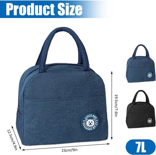 Thijox - 2 Stuks Geïsoleerde Lunchtas met Folievoering, Herbruikbare Opvouwbare Lunchbox, Mini-Koeltas voor School, Kantoor, Picknick en Reizen - Blau van Thijox — afbeelding 3