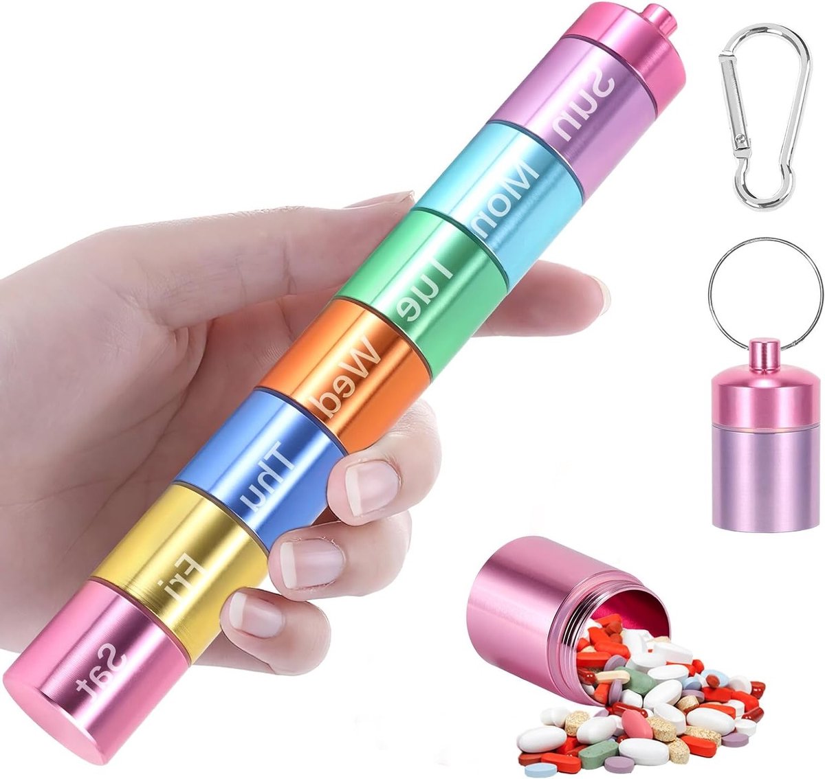 Aluminium Pillendoos voor 7 Dagen, Waterdichte Reisdoos, Draagbare Medicijn Organizer met 7 Compartimenten, Ideaal voor Dagelijks Gebruik en Reizen