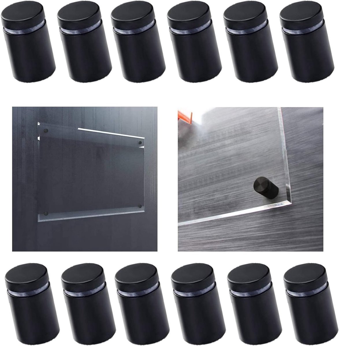 Afstandsschroeven - Wandhouders Bordhouders - Reclameborden Bevestigen - Mat Zwart Design - 12 x 20 mm - Zwart