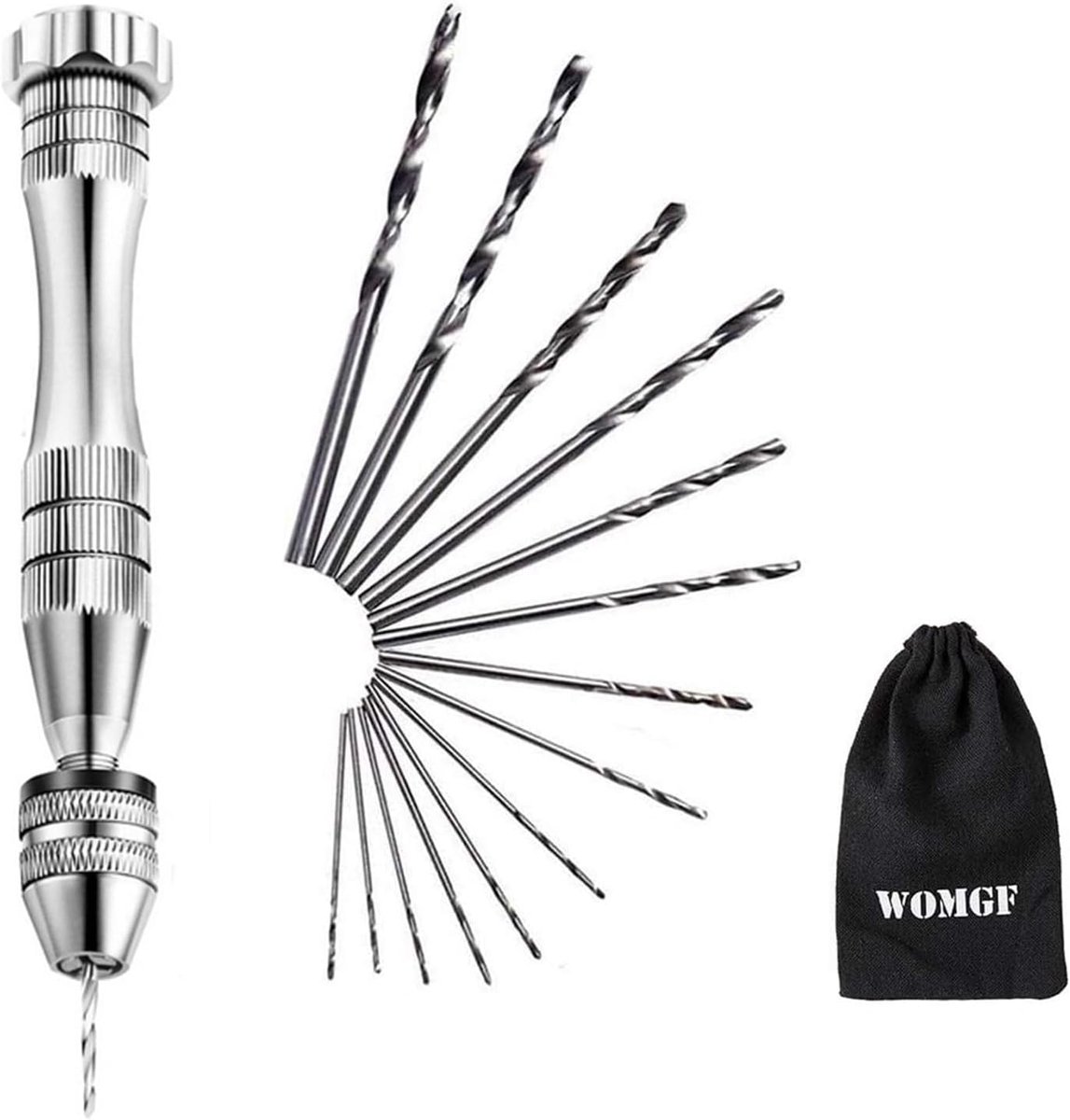 SnelShoppen - 12cm Handboor met 14 Stuks Microboor Set 0.5-3mm - RVS Handboor Gereedschap voor DIY Modelbouw, Houtbewerking en Ambachten