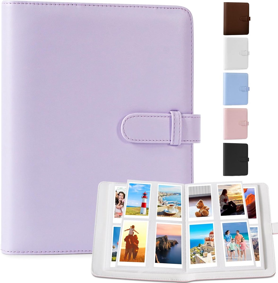 SnelShoppen - Klein Fotoboek, 256 Compartimenten Instax Mini Fotoalbum, Maximaal voor Fujifilm 95 x 63 mm, PU Leer, Violet, Perfect voor Herinneringen