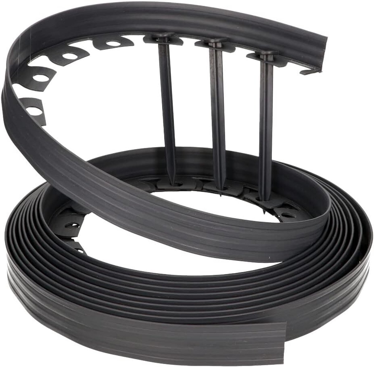 SnelShoppen - Flexibele Tuinrand Plastic Grondafscheiding 10m met 20 Grondankers, 4cm Hoog, Grijs, Duurzaam voor Tuin, Oprit en Landschap