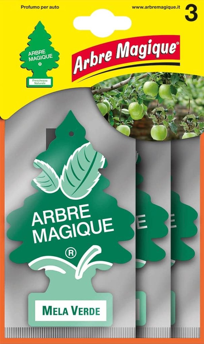SnelShoppen - Arbre Magique Auto Luchtverfrisser Groene Appel - Verfrissende Geur, Duurzaam tot 7 Weken, Made in Italië, Multipack van 3 voor Auto, Hu