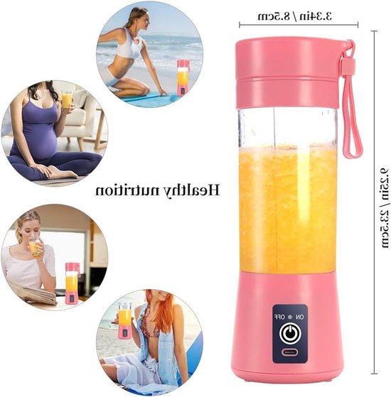 Draagbare Blender - Persoonlijke Juicer - Smoothies Maken - USB Oplaadbaar - 380 ml Capaciteit - Roze van Merkloos — afbeelding 3