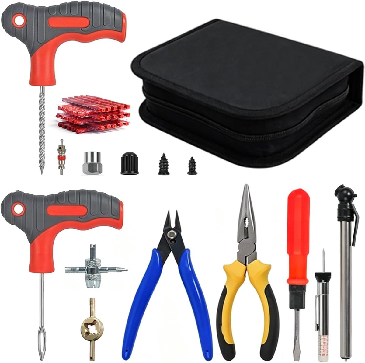 SnelShoppen - Bandenreparatieset 66 stuks - Professionele tubeless bandenreparatie met rubberen stoppen, voor auto, motorfiets, fiets en ATV, complete