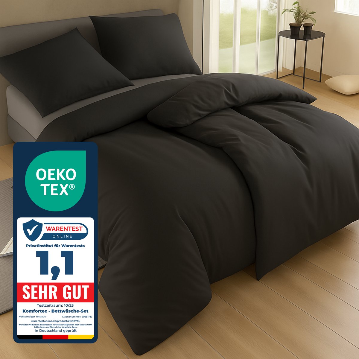Komfortec Premium Dekbedovertrek 2x155x220 cm + Kussensloop 2x80x80 cm - 100% Microvezel - 90 g/m² - 4-Delige Superzachte Beddengoedset - met Rits - Antraciet