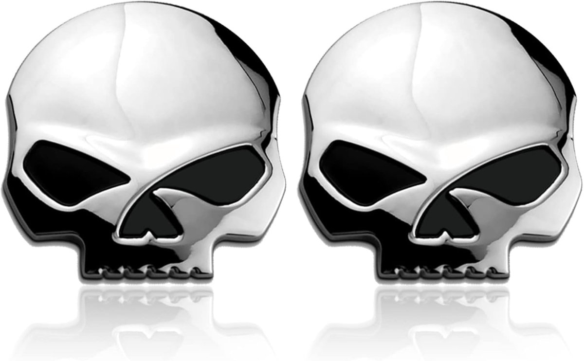 SnelShoppen - 3D Metal Skull Car Stickers - 2 Stuks - Auto & Motor Sticker - Skelet Embleem - Car Styling Accessoires - Reflecterende Oppervlak - 7 x