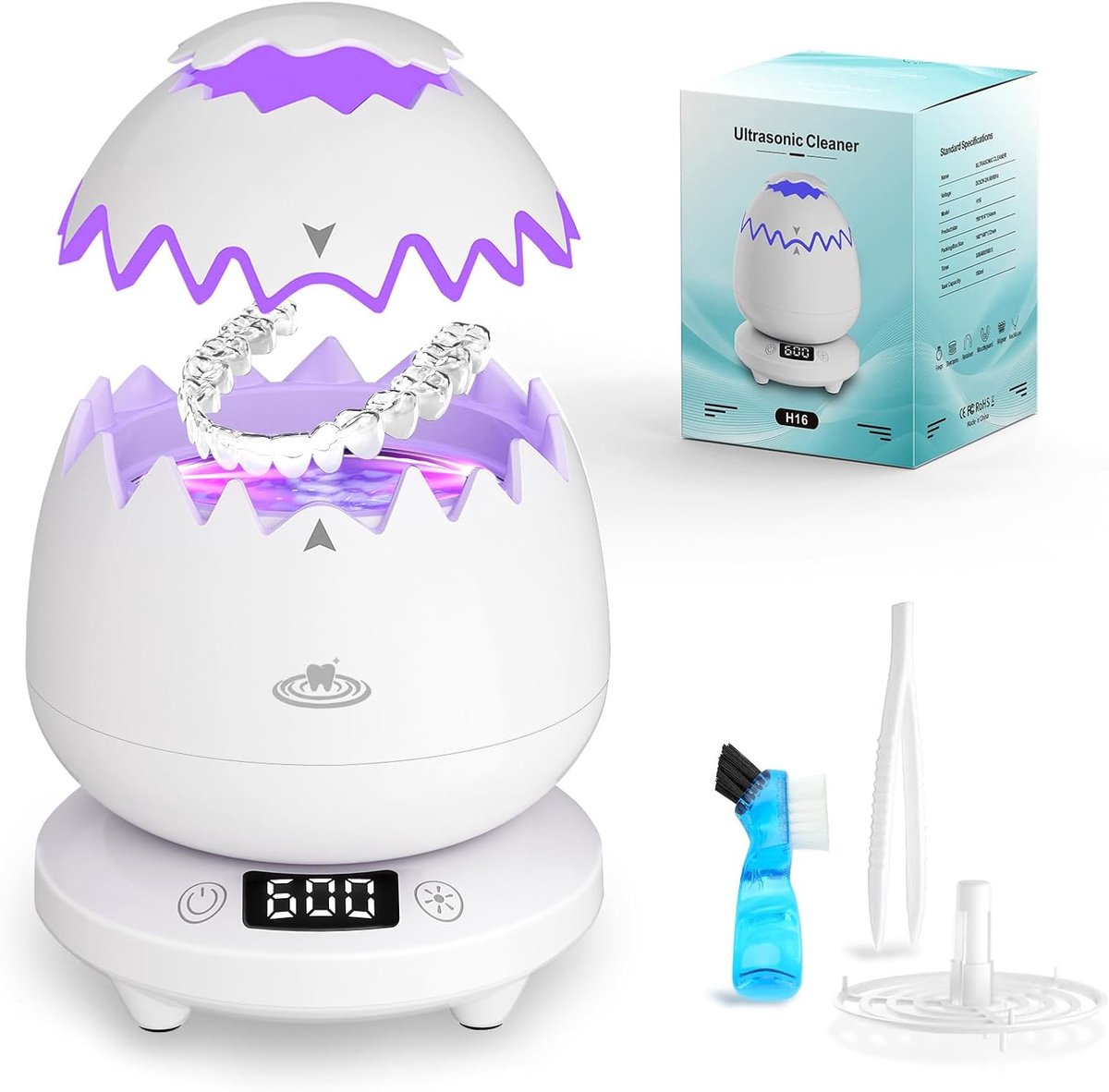 SnelShoppen - Ultrasoon reinigingsapparaat 45000 Hz, 180 ml, 25 W, voor kunstgebitten, beugels, aligners, sieraden, stil design, 4 modi, afneembare ta