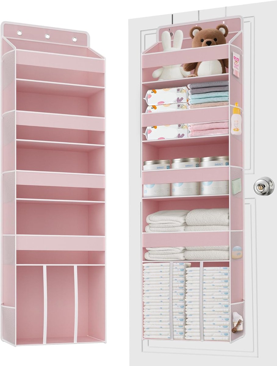 SnelShoppen - Over de Deur Luiertas Organizer met 4 Schappen, 1 Grote Caddy en 10 Mesh Zijvakken, Ideaal voor Babyspullen en Kinderkamer Opberging