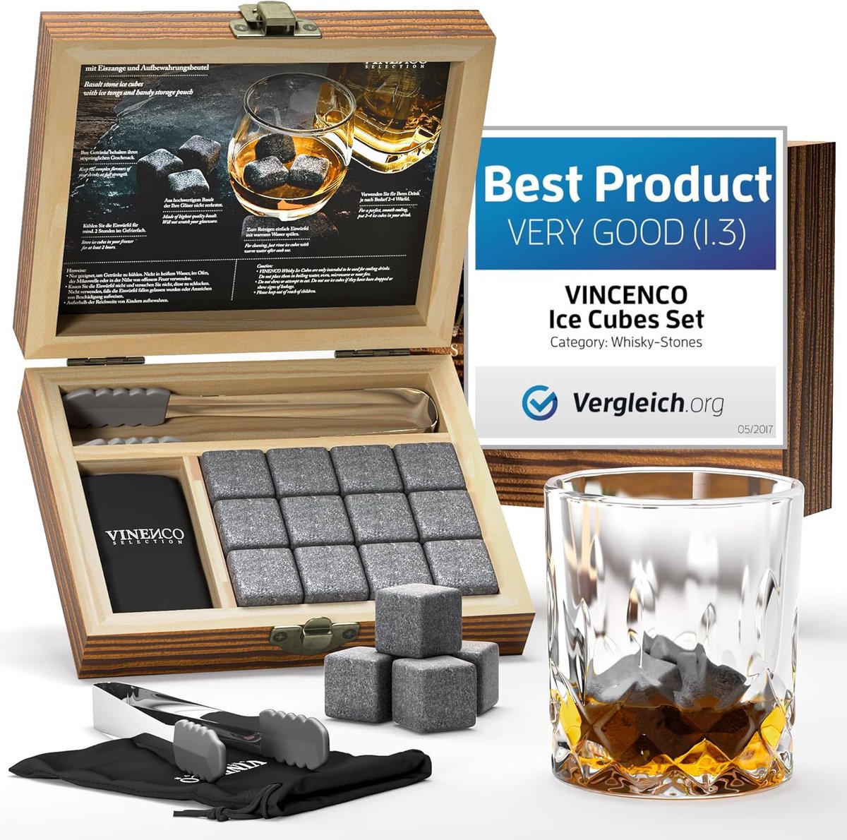 SnelShoppen - Whiskey Stones Ice Cubes Set van 12 - Herbruikbare Basalt Koelstenen voor Drankjes zonder Verdunning - Ideaal voor Cocktails, Whisky, Ba