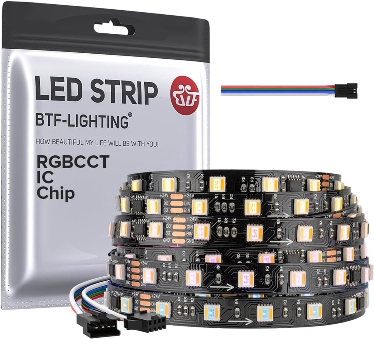 Thijox - WS2805 SPI RGBCCT Adresseerbare LED Strip 5M 60LEDs/m 50 Pixels DC24V IP30 Zwart PCB voor Feest, Tuin, DIY Decoratie