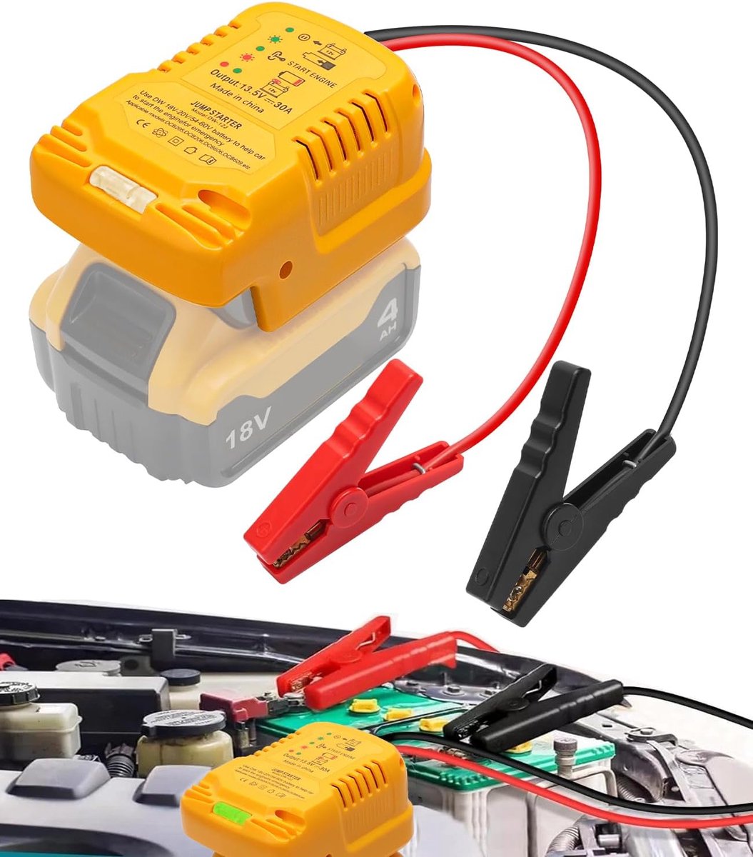 SnelShoppen - Car Jump Starter 12V met Power Bank Adapter voor 18V Accu, Ideaal voor Pechhulp, Kamperen en Winterstart, Draagbaar en Handig