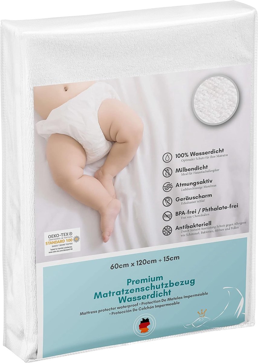 SnelShoppen - Waterproof matrasbeschermer 60 x 120 cm - Luxe inlegkussen Oeko-Tex - Ideale bescherming tegen vocht - SiShield® hygiënisch en ademend -