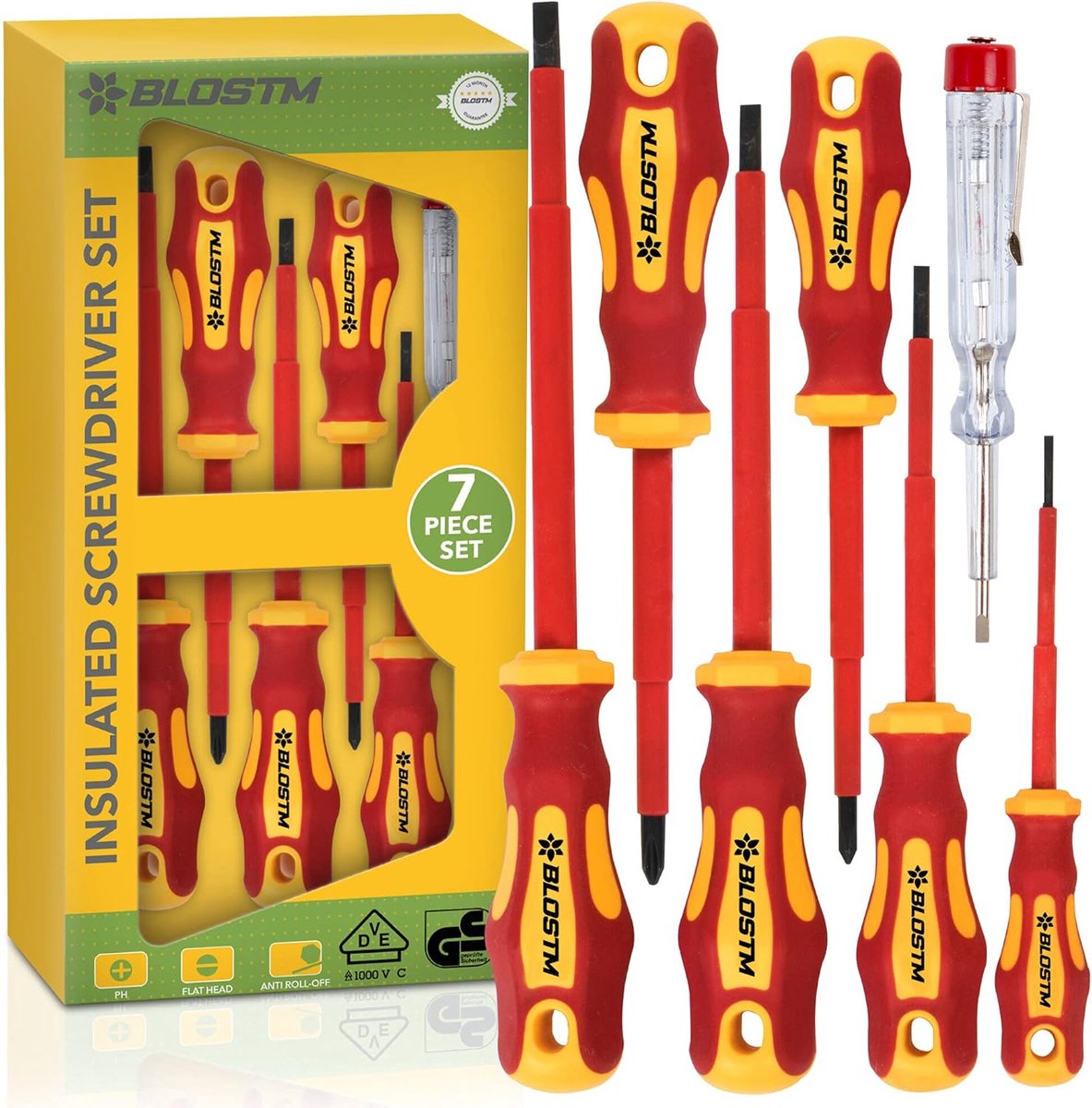 SnelShoppen - Precisie Isolatieschroevendraaierset 7-delig VDE Getest, 1000V Veiligheid, Tempered, Magnetisch, Elektricien Schroevendraaiers
