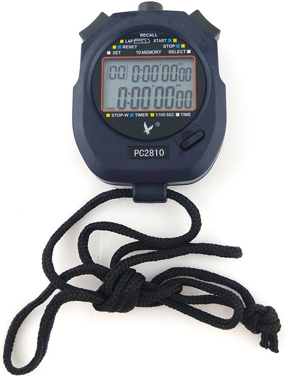 SnelShoppen - Professionele Digitale Stopwatch Timer met 10 Geheugen, Countdown Alarm, 2 Regels en Lanyard voor Sporttraining, Atletiek, Zwemmen en Vo