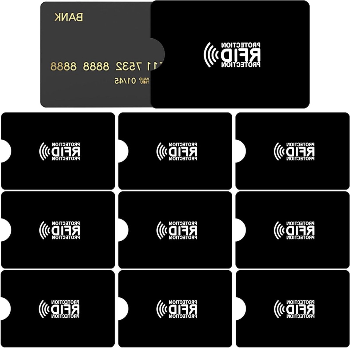 Set van 10 RFID Blokkerende Kaartbeschermers voor Creditcards - Bescherming tegen Diefstal, Compact en Duurzaam, 6 x 9.2 cm (Zwart)