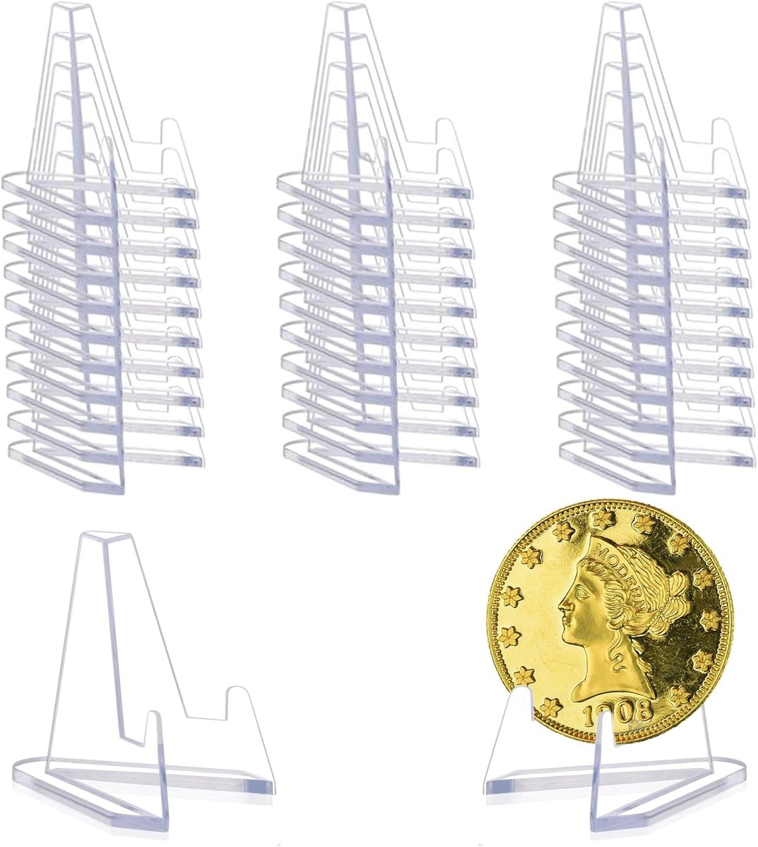 SnelShoppen - 25 Pcs Mini Acryl Stand, Munt Houder, Kaart Stand, Easel, Tentoonstellingsstand, Plastic, Signaal Stand, Medaille Stand, Duidelijk, Stab