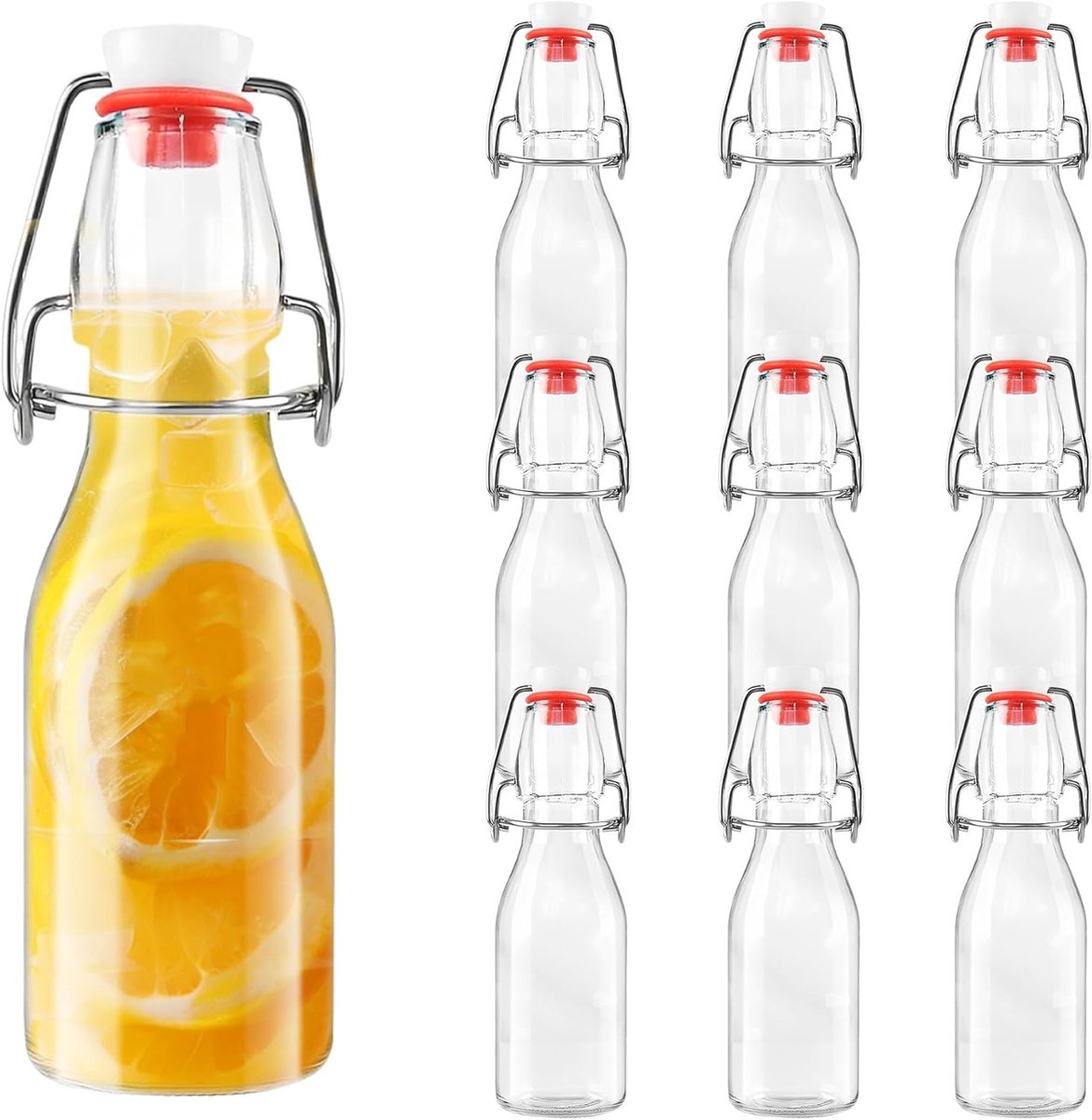 SnelShoppen - 250 ml Glazen Flessen met Klemsluiting - 10 Kleine Flessen voor Vullen van Wijn, Water of Sap - Ideaal voor Feest, Camping, Keuken en Tu