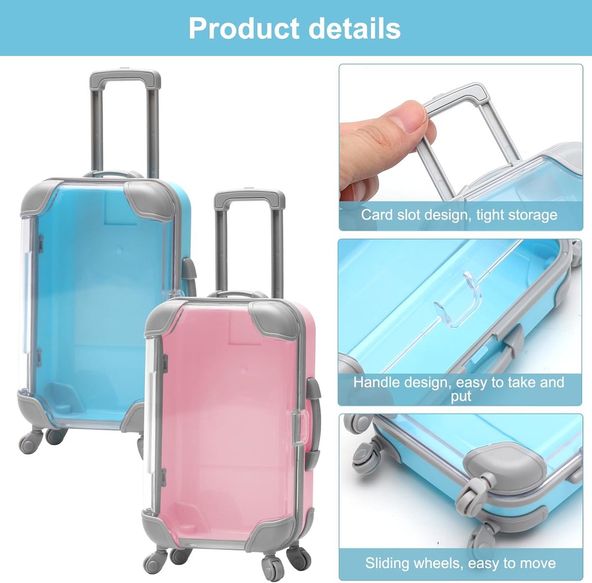 SnelShoppen - 2 Pcs Mini Koffer Cadeau Box met Wielen en Handvat, Perfecte Verpakking voor Reisbonnen, Feest, Verjaardag, Trouwerij, Roze en Blauw