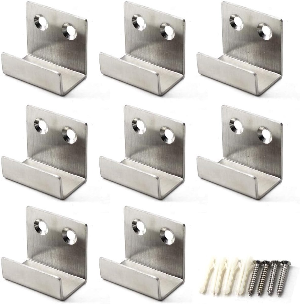SnelShoppen - Wandbeugel voor Keramische Tegels - RVS Haak - Wandmontage - Zilver - Set van 8 - Inclusief Schroeven en Expansiepijpen - Geschikt voor