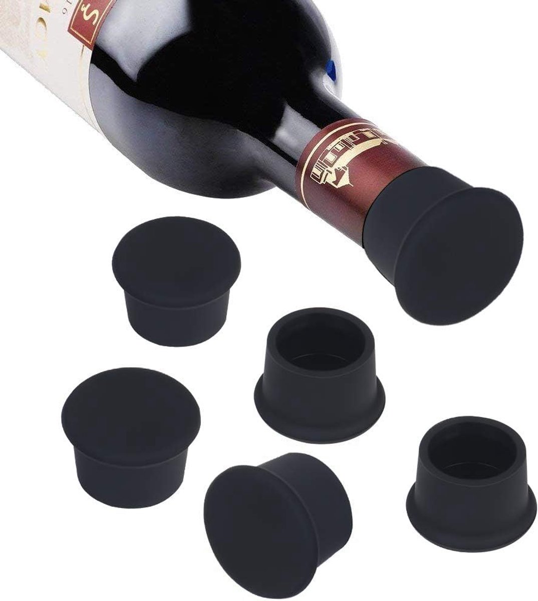 SnelShoppen - 6 Stuks Herbruikbare Siliconen Flessenstoppen voor Wijn, Bier, Champagne, Alcohol en Sprankelend Water - Luchtdichte Seal, Perfect voor