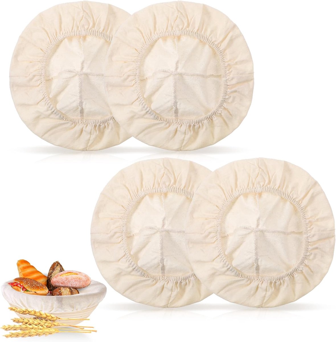 SnelShoppen - 4 Stuks Linnen Bakdoek Rond - Bewijsmand Katoenen Liner - Perfect voor Brood Bakken - 25 cm - Ideaal voor Deeg Rijzen en Knapperige Kors