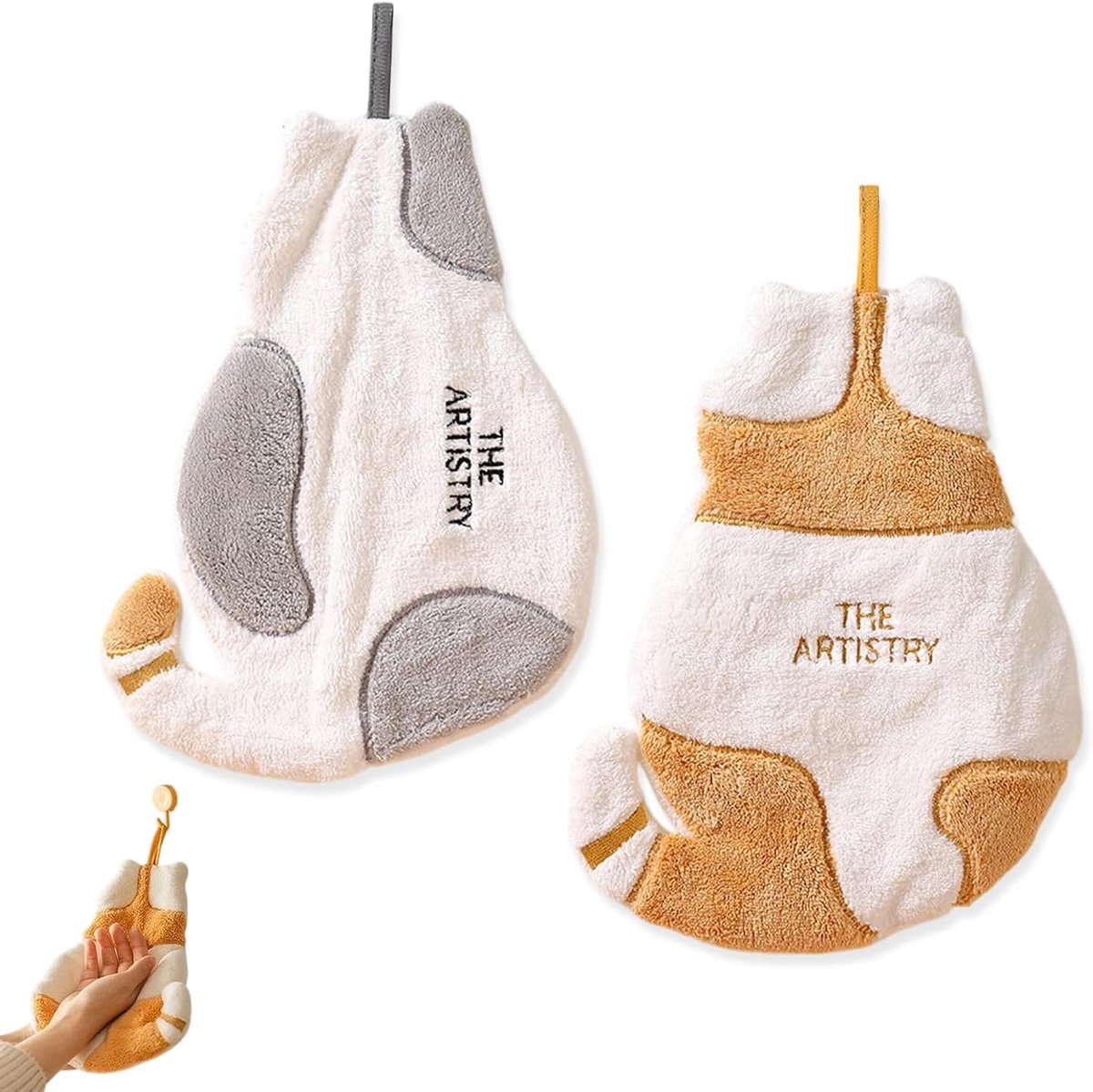Thijox - 2 Stuks Kattenhanddoek van Koraal Fleece, Absorberende Keukendoeken, Zachte Multifunctionele Doekjes voor Keuken en Badkamer, Perfect voor Hu