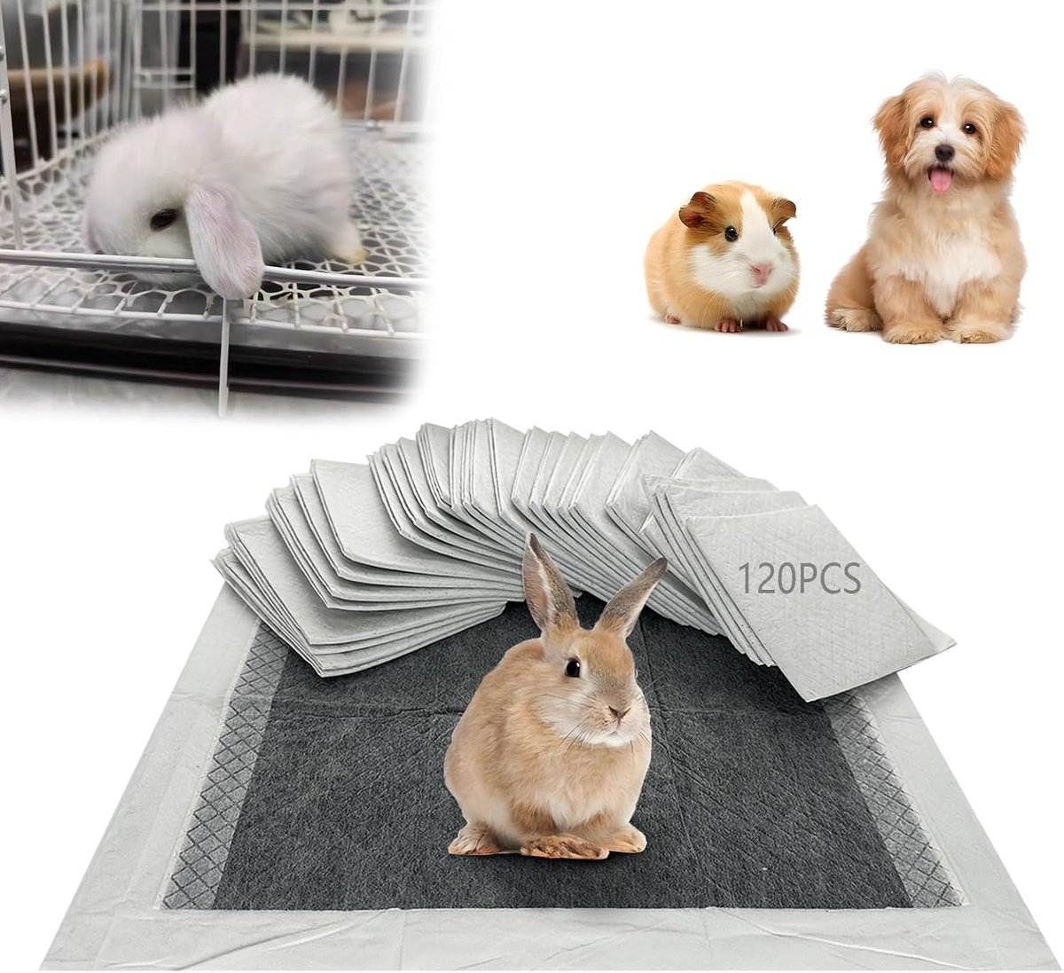 SnelShoppen - Hygienische Mat voor Konijnenkooien - Wegwerppads - 120 Stuks Super Absorberend en Geurbestrijdend PIPI Matten voor Puppy, Cavia, Chinch