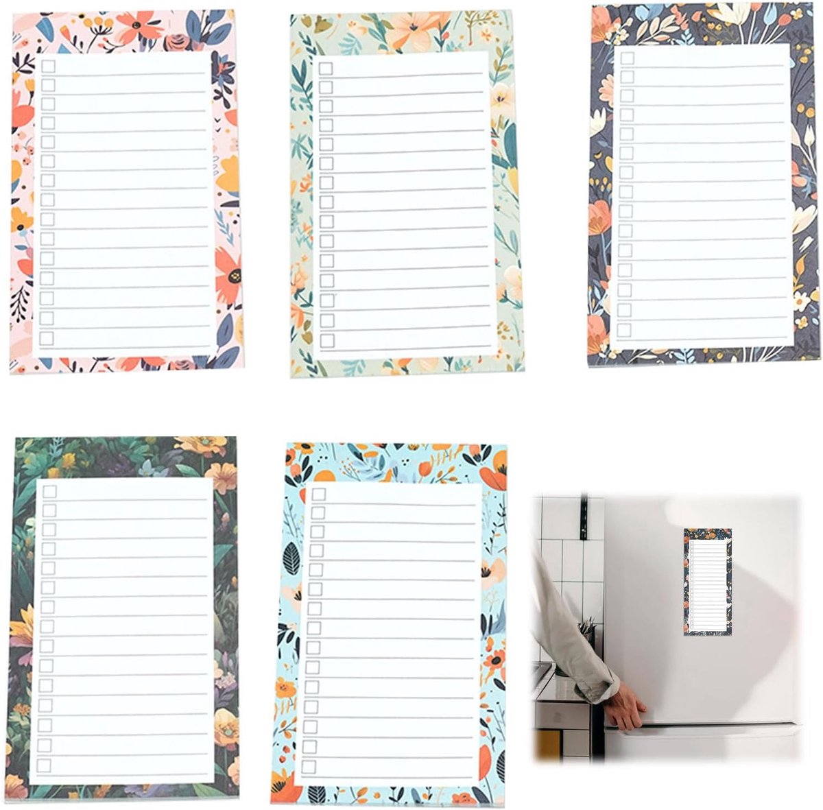 SnelShoppen - 5 Pcs Magnetische Notitieblokken, Magnetische To Do Lijst, Winkel Lijst Blok, 30 Pagina's per Blok, Hoogwaardige Papier, Ideaal voor Keu