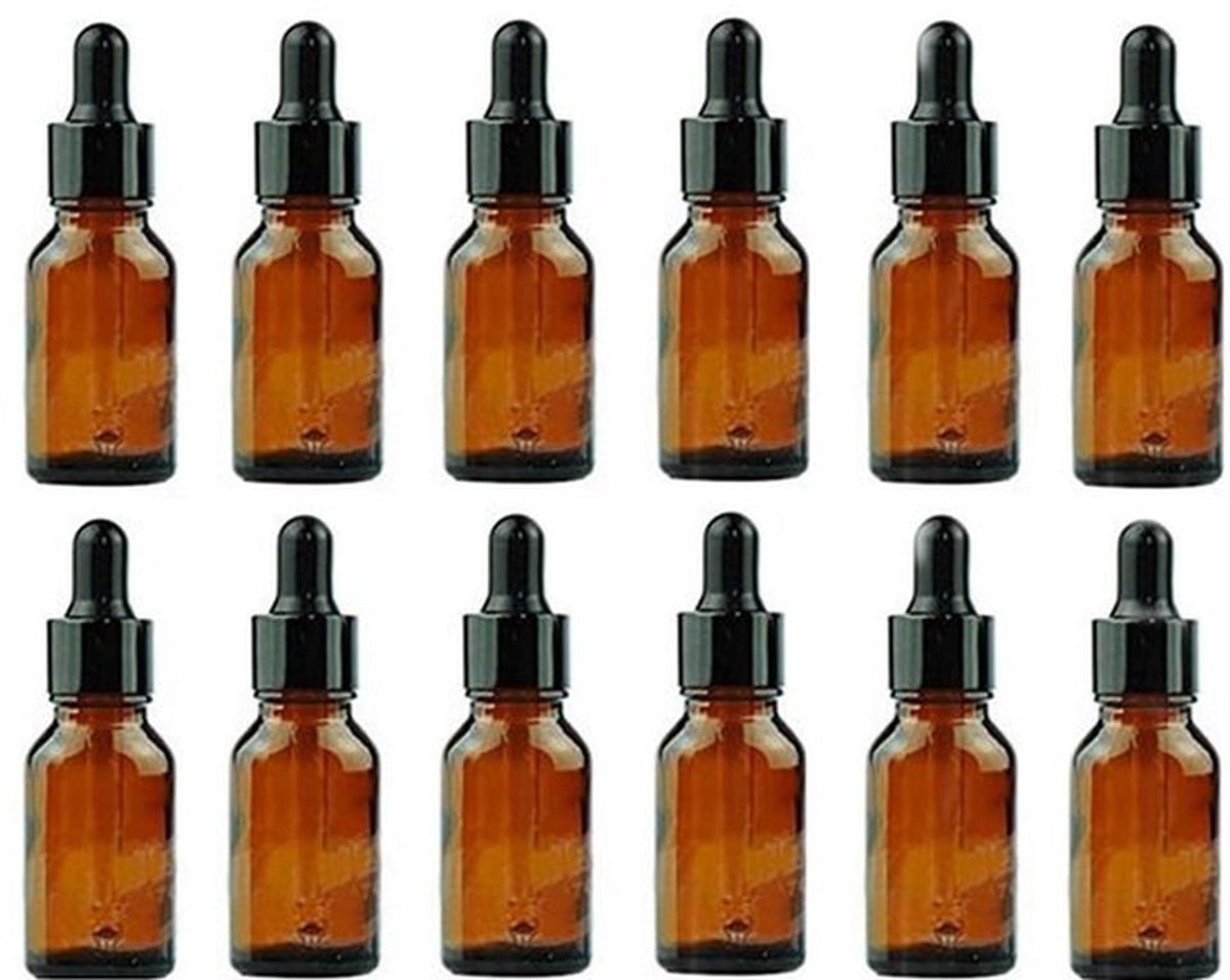 Etherische Olieflessen - 12 Stuks - Amberkleurige Glazen Flesjes - 15ml met Oogdruppelaar 