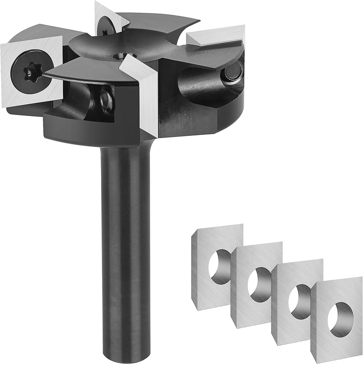 SnelShoppen - Vlakfrees 8 mm schacht 40 mm diameter voor bovenfrees, 4 fluiten CNC, hardmetaal messen voor precisiewerk in houtbewerking