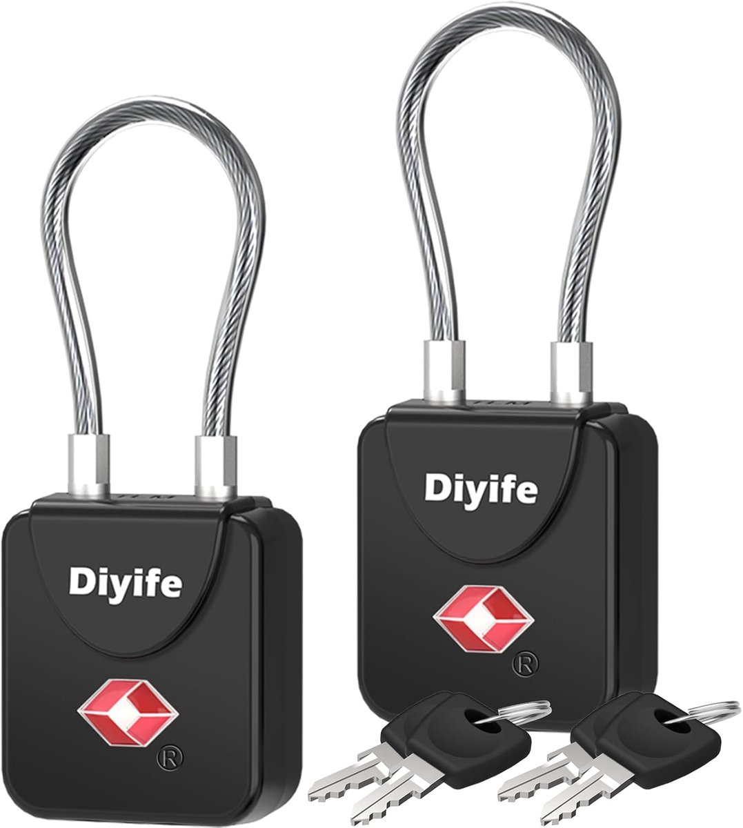 SnelShoppen - TSA Kofferhangsloten 2 Pack met 4 Sleutels, Reis Koffer Sloten met Flexibele Kabel, Veiligheidsslot voor Koffers, Bagage en Pouches - Zi