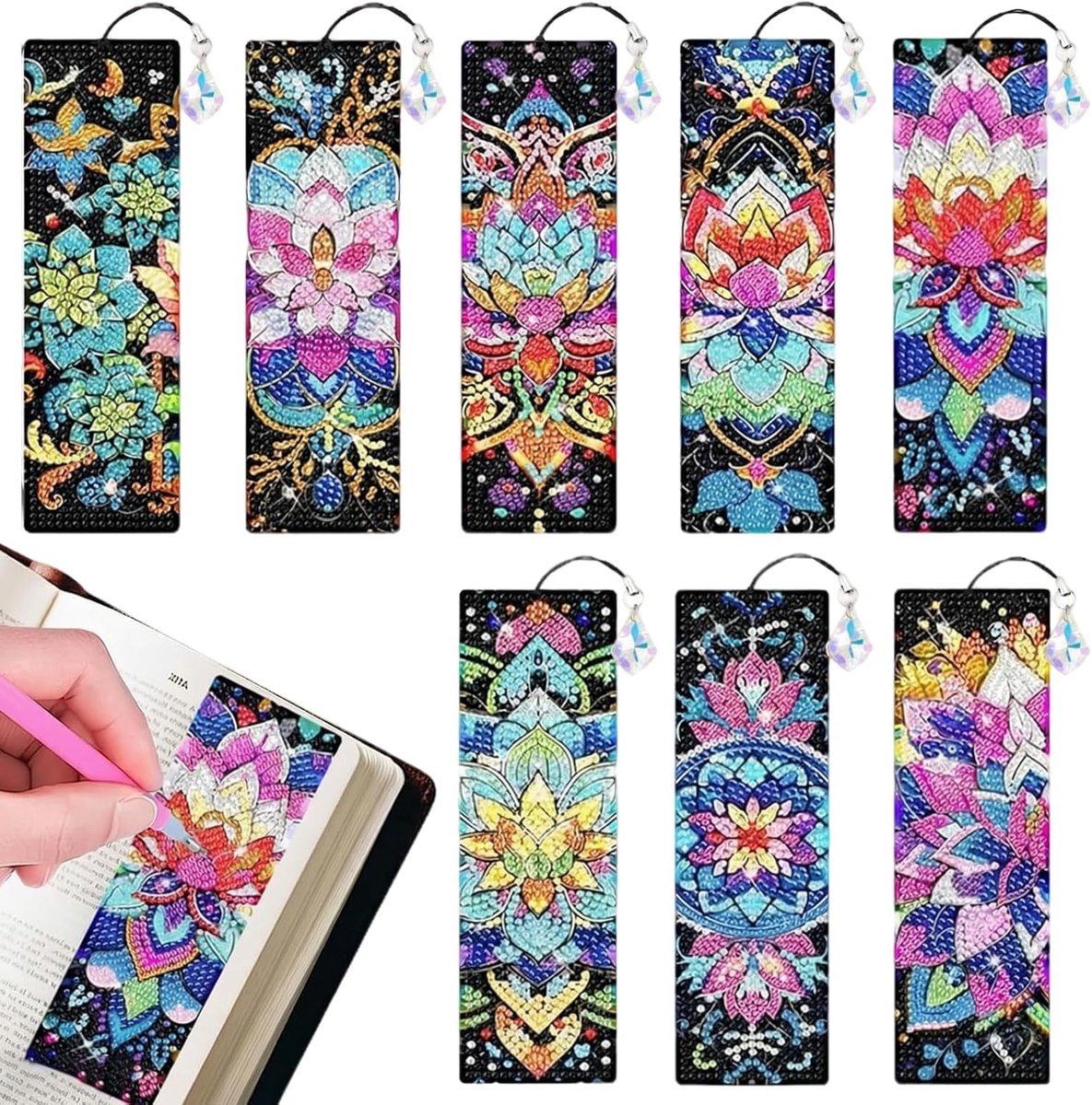 Thijox - 8 stuks Diamond Painting Boekenlegger Knutselen Mandala DIY Set voor Meisjes, Tieners en Volwassenen - Creatief Handwerk, Perfect Cadeau voor