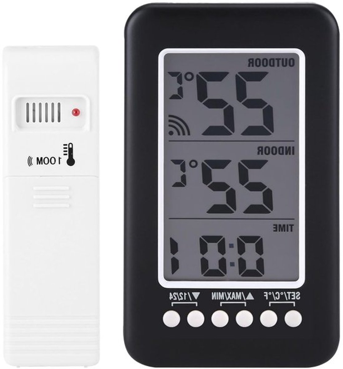 Digitale thermometer voor binnen en buiten met klok en draadloze temperatuurmonitoring