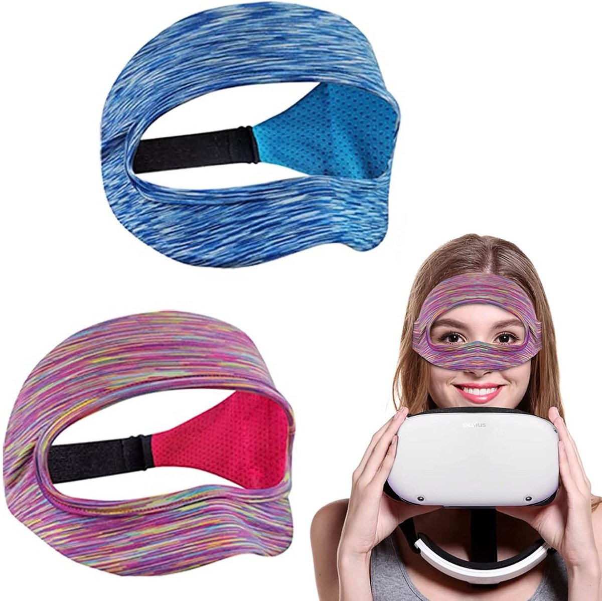 SnelShoppen - 2x VR Oogmasker voor Oculus Quest 2, Elastische Band, Zweetband voor PS VR2/Meta Quest Pro/HTC Vive, Ideaal voor Intensieve Gaming en Fi