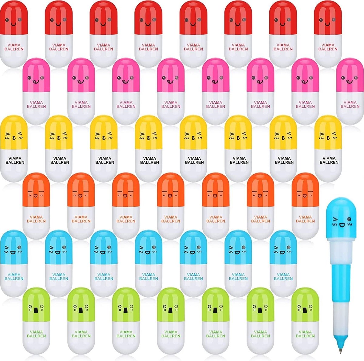 SnelShoppen - 48Pcs Mini Retractable Balpen met Schattige Cartoon Gezichten, 6 Stijlen, Perfect voor Kinderen, School en Thuis, Hoge Kwaliteit, Kleuri