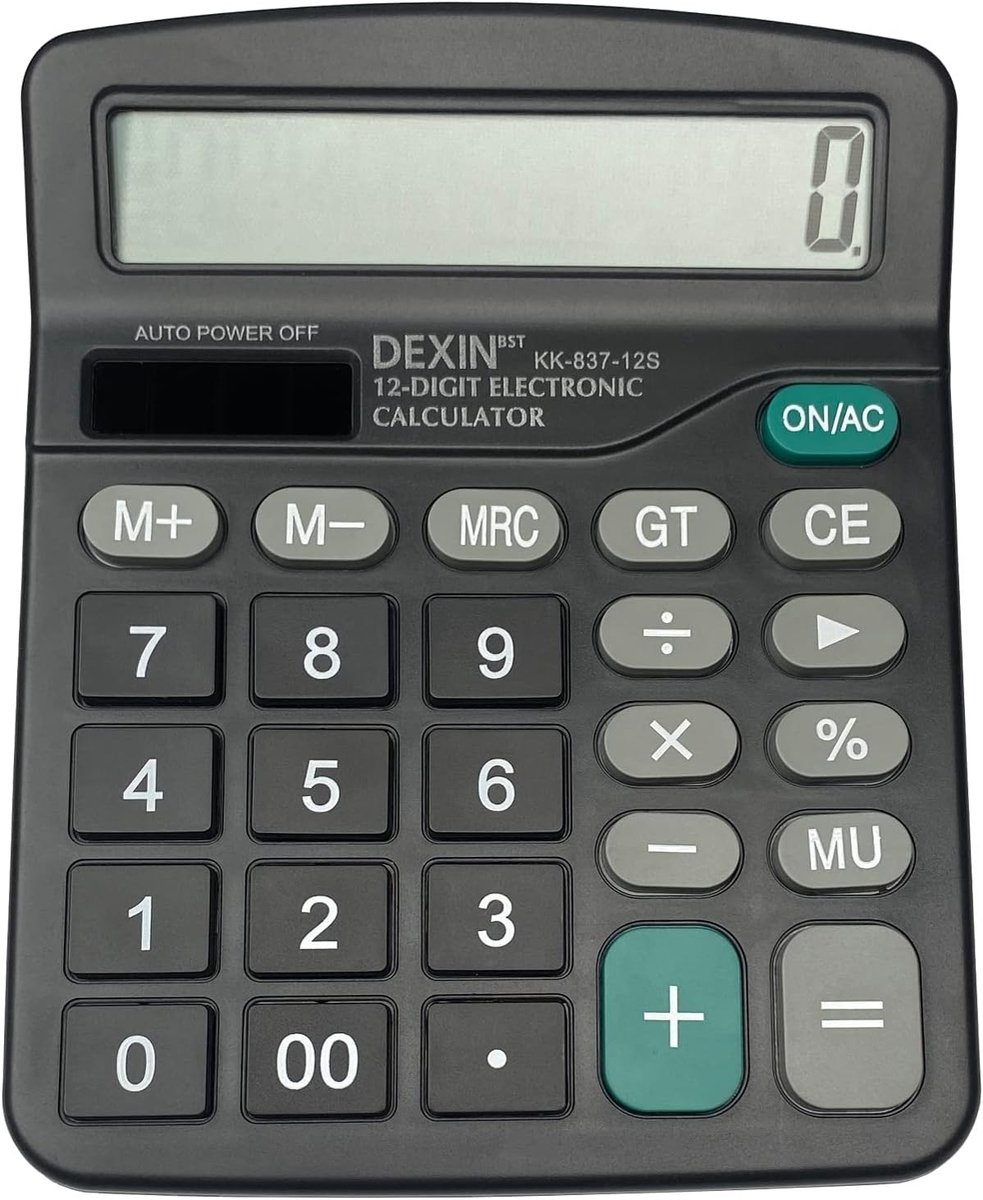 Thijox - Gvolatee Desktopcalculator met 12 Digitale LCD-Display, Mini-Calculator met Standaardfuncties, Grote Knoppen, Zwarte Kleur, Perfect voor Kant