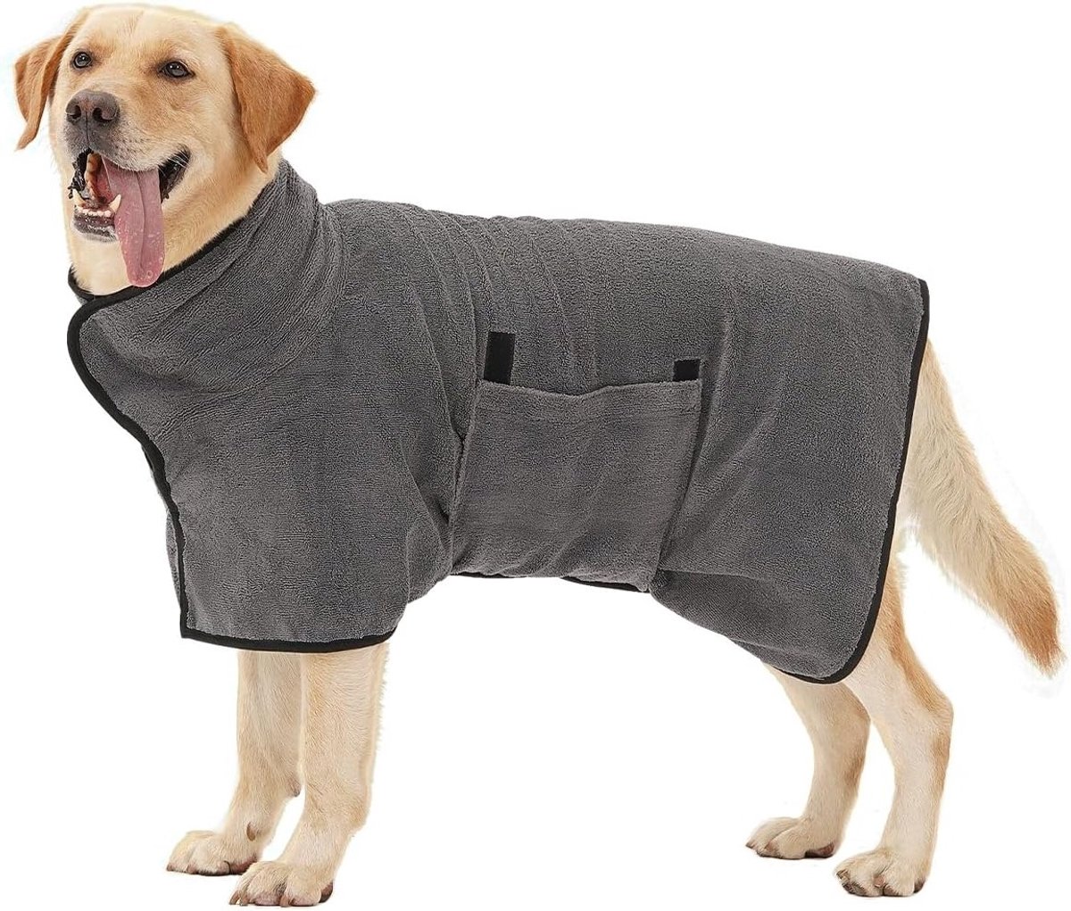 Absorberende Microfiber Hondendroogcape voor Middelgrote en Grote Honden, Ideaal voor Drooghouden en Comfort, Met Klittenbandsluiting (Grijs, M)