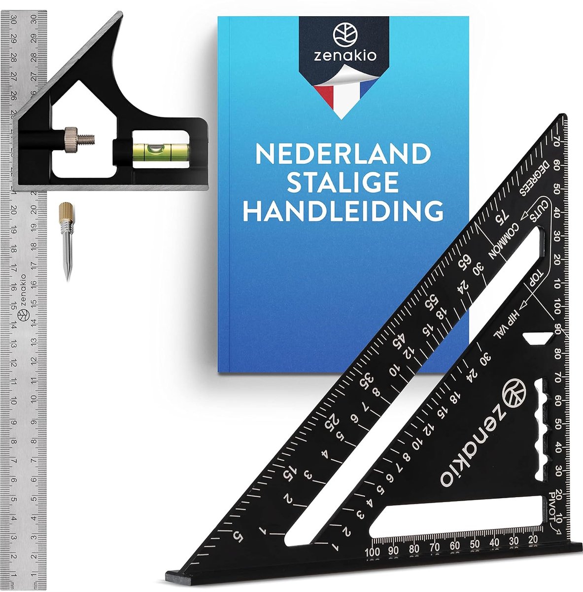 SnelShoppen - Carpenter Hook Set van 2 - Complete Multifunctionele Houtbewerking Set 12-EN-1 - 185mm Metalen Haak + 300mm Traceerhulpmiddel - Ideaal v