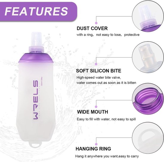 Thijox - Opvouwbare Zachte Fles 200 ml - BPA-vrije TPU Waterfles met Hangende Ring - Lichtgewicht Soft Flask voor Hardlopen, Fietsen en Wandelen (2 st van Thijox — afbeelding 2