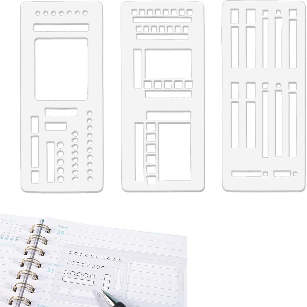 SnelShoppen - 3 Stuks Multifunctionele Planner Templates - Herbruikbare Flexibele Tekenhulpmiddelen voor Journaling, Labels, Kalenders, Scrapbooks en