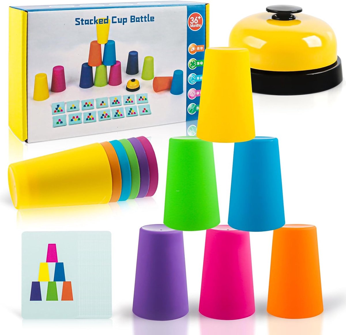 SnelShoppen - Sports Stacking Cup Game Set met 12 Snelheidsbekers, 50 Kaarten en 1 Belspel - Ideaal voor Kinderen en Volwassenen, Veilig PP Materiaal,