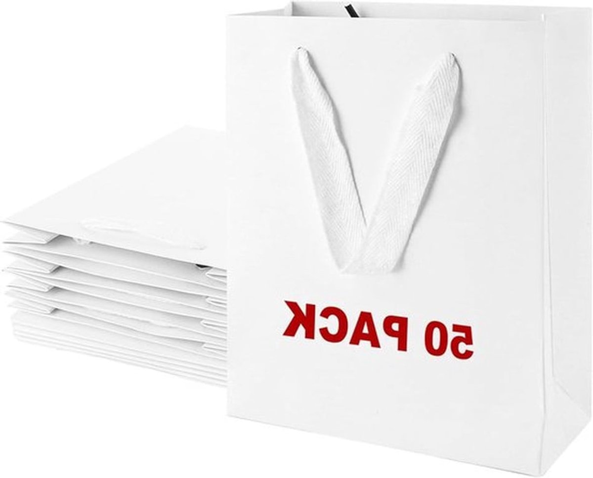 Papieren cadeauzakjes - 50 stuks - 15 x 6 x 20 cm - wit - herbruikbaar - voor bruiloft, Kerstmis, feest.